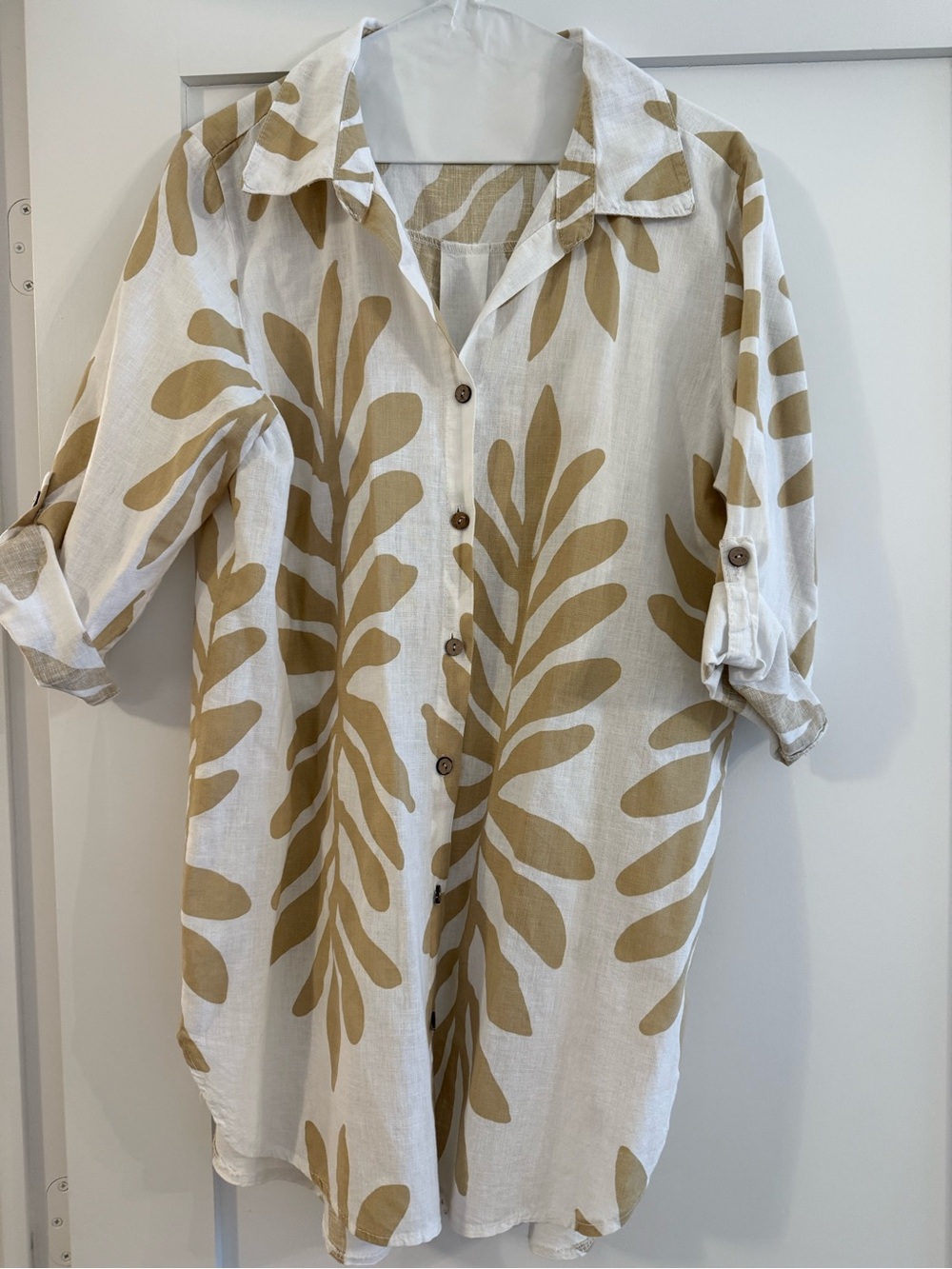 Rosemarine Made in Italy Linen Blend Botanical Print Shirt Dress – M